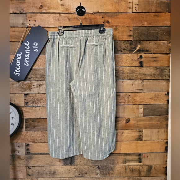 BeachLunchLounge Women's Green Linen Margot Stripes Capri Pants Size L - Picture 11 of 16